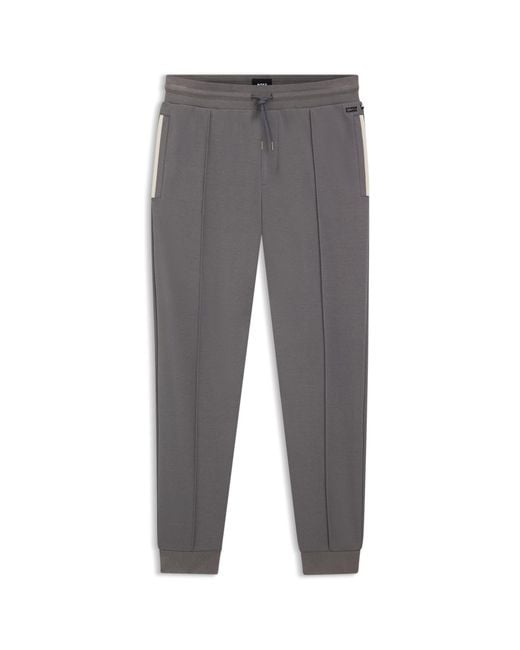 Boss Gray Cotton-Blend Tracksuit Bottoms With Contrast Binding for men
