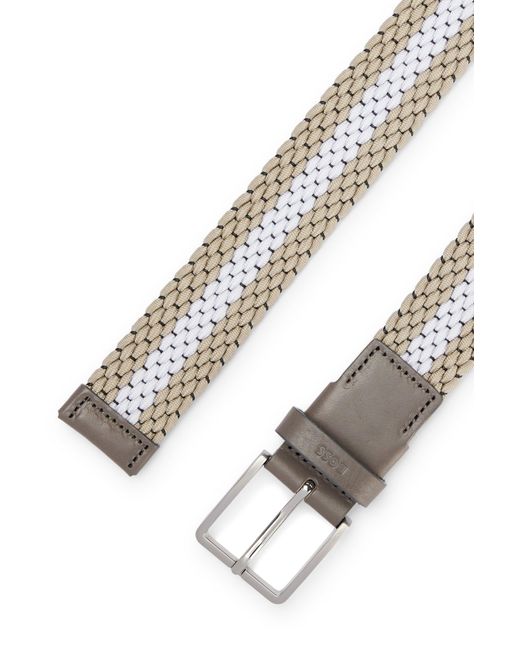 Boss Gray Woven Belt With Leather Trims And Contrasting Colour Detail for men