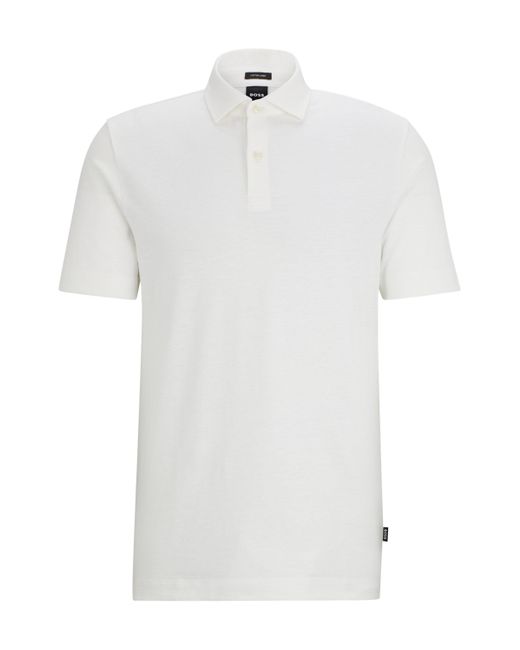 Boss Regular-Fit Poloshirt aus Baumwoll-Leinen-Mix in White für Herren