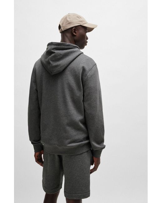 Boss Gray Cotton-terry Hoodie With Logo Patch for men