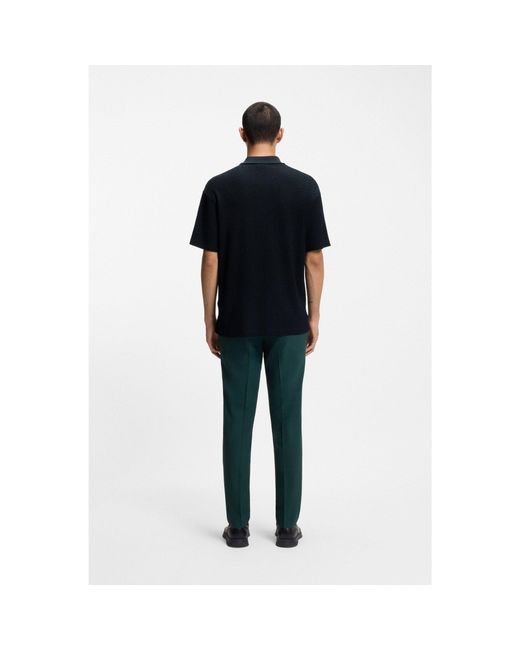 HUGO Black Relaxed-Fit Polo Shirt With Jacquard Pattern for men