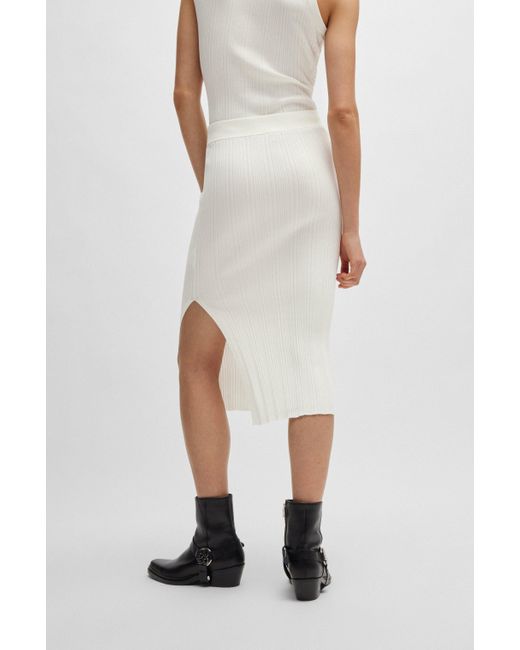 HUGO White Slim-fit Tube Skirt With Irregular Ribbed Structure