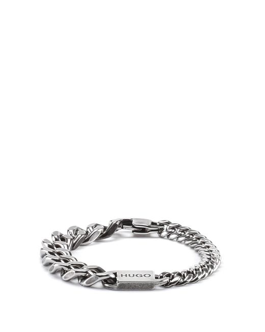 BOSS by Hugo Boss Metallic Engraved-logo Cuff In Stainless Steel With Chain Detail for men