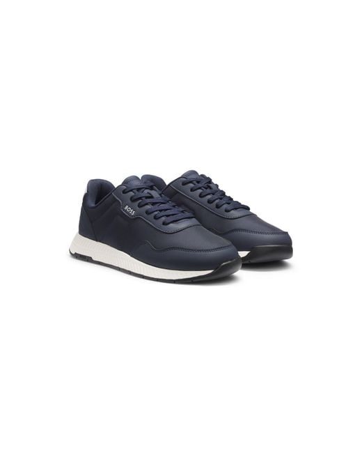 Boss Blue Low-Top Trainers With Textured Uppers for men