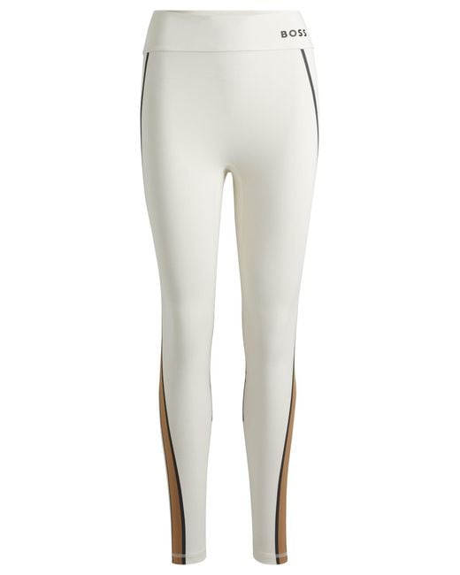 Boss White Slim-fit leggings With Side Stripes And Logo Detail