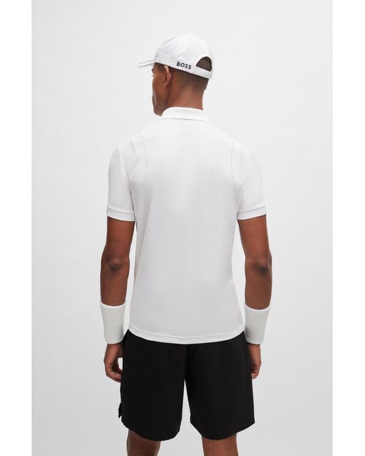 BOSS by Hugo Boss White X Matteo Berrettini Slim-fit Polo Shirt With Signature Stripes for men
