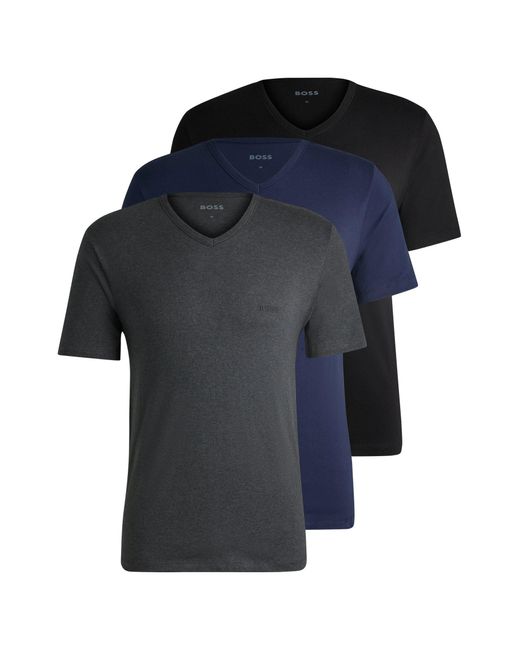 Lot De Trois T-Shirts En Jersey De Coton À Col V Boss pour homme en coloris Black