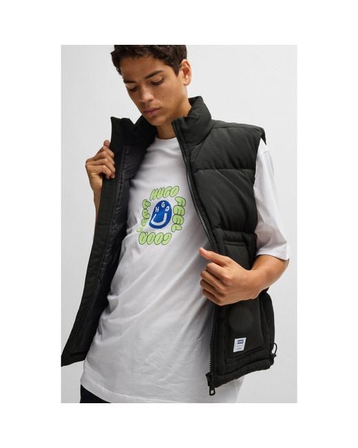 HUGO Black Water-Repellent Gilet With Logo Label for men