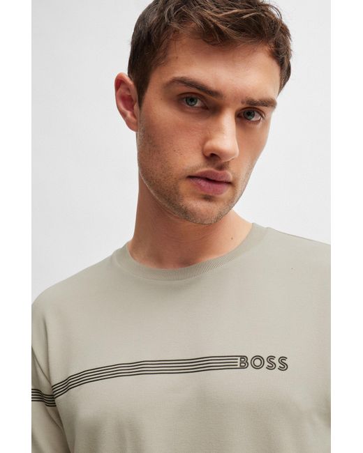 Boss Natural Cotton-blend T-shirt With Stripes And Logo for men