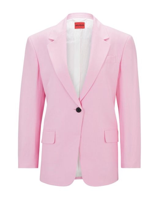 HUGO Pink Oversized-fit Jacket In Stretch Material With Linen