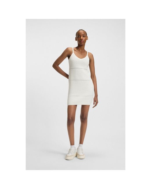 HUGO White Mesh-Knit Dress With Spaghetti Straps