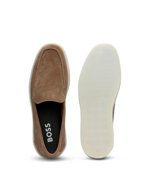 Boss Brown Suede Slip-on Loafers With Emed Logo for men