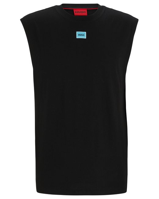 HUGO Black Sleeveless Cotton-jersey T-shirt With Logo Label for men