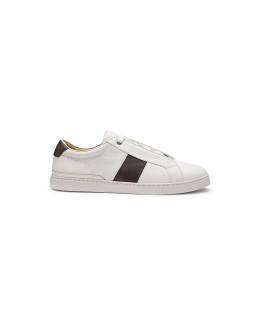 Boss White Gary Leather Trainers With Contrast Side Panel for men