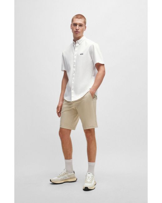 Boss Regular-Fit Baumwoll-Hemd aus Piqué-Jersey in White für Herren