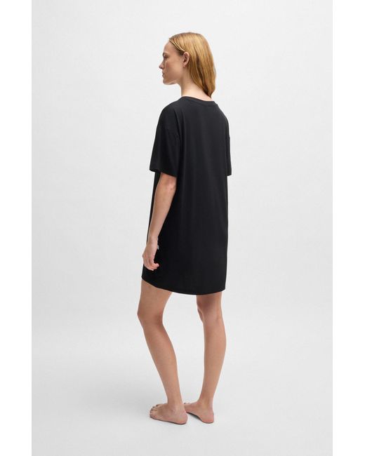 HUGO Black Relaxed-Fit Nachthemd Aus Stretch-Jersey Mit Logo-Print