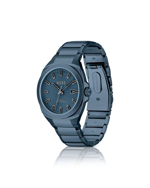 Boss Blue Link-Bracelet Watch With Tonal Guilloché Dial for men
