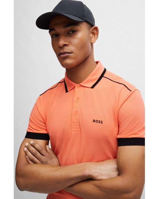 Boss Orange Cotton-piqué Polo Shirt With Contrast Stripes And Logo for men