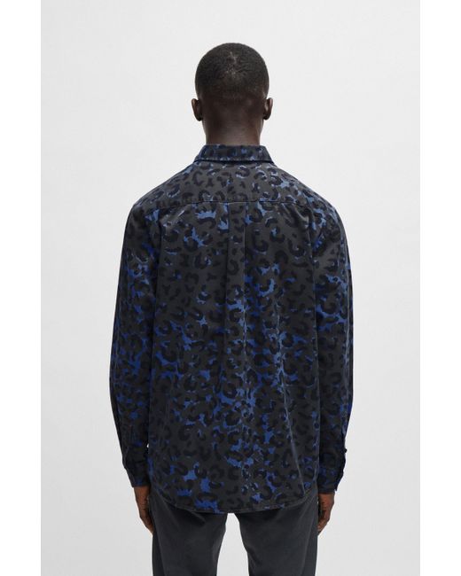 Boss Relaxed-Fit Hemd aus Baumwoll-Twill mit Leoparden-Print in Blue für Herren