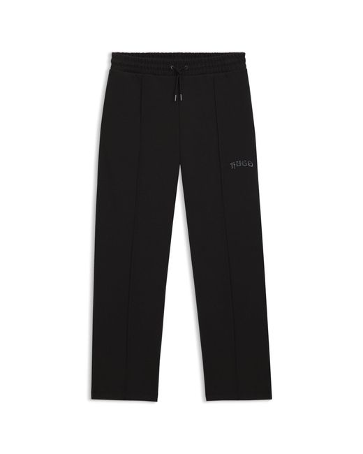 HUGO Black Cotton-Blend Tracksuit Bottoms With Embroidered Logo for men