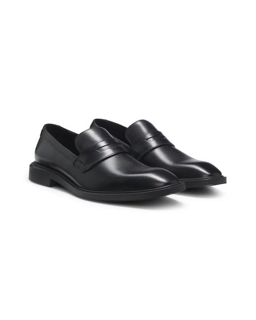 HUGO Herren Loafer Aus Leder Mit Pennyloafer-Besatz in schwarz