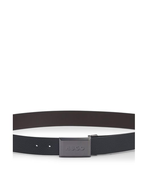 HUGO Gray Reversible Belt In Italian Leather With Plaque Buckle for men