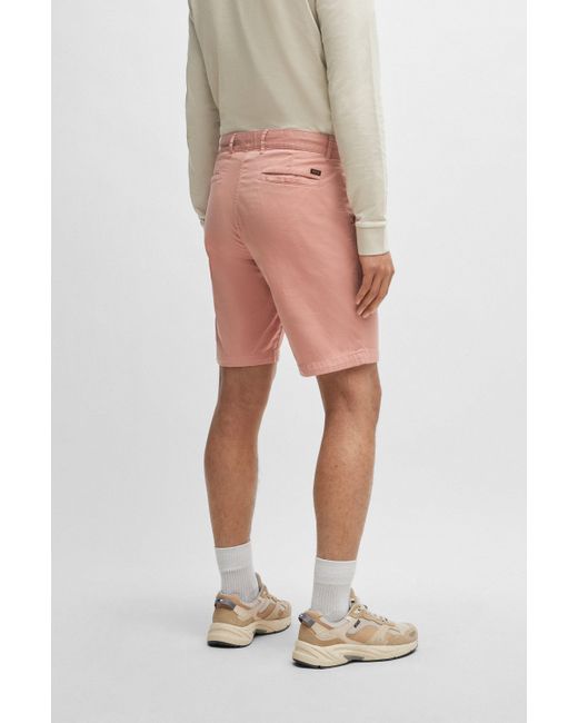 Boss Slim-fit Shorts Van Katoenen Twill Met Stretch in het Pink voor heren