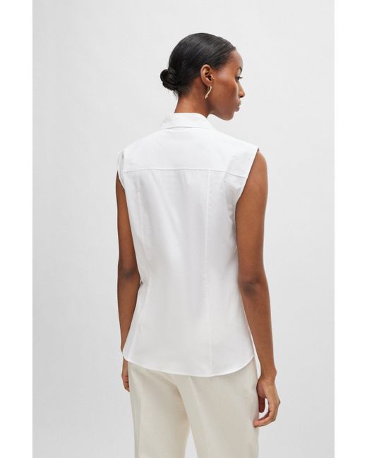 Boss White Ärmellose Bluse aus elastischem Baumwoll-Canvas