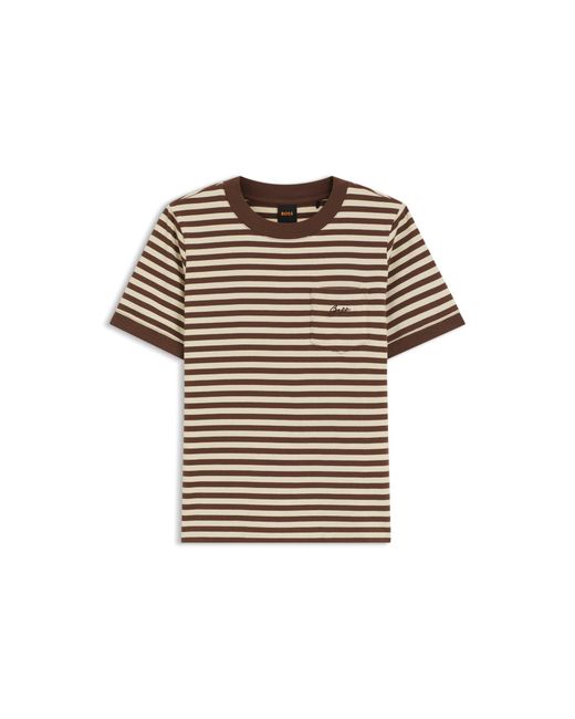 Boss Blue Striped Cotton T-Shirt With Chest Pocket