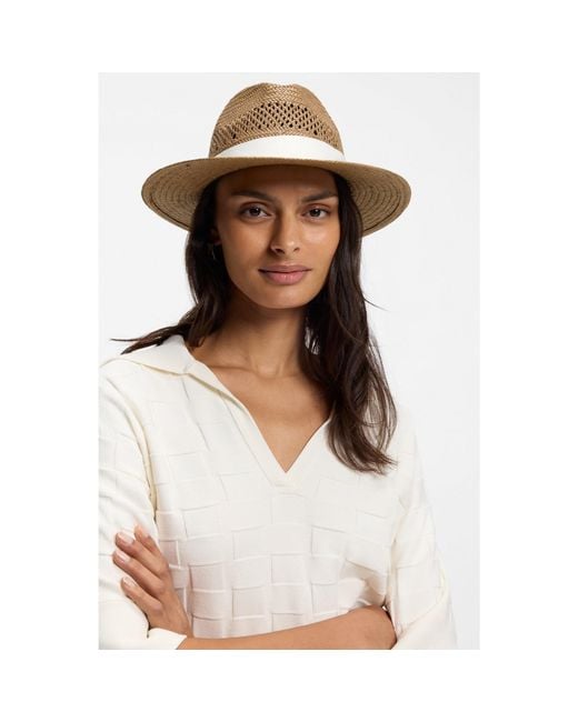 Boss Brown Raffia Panama Hat With Double B Monogram