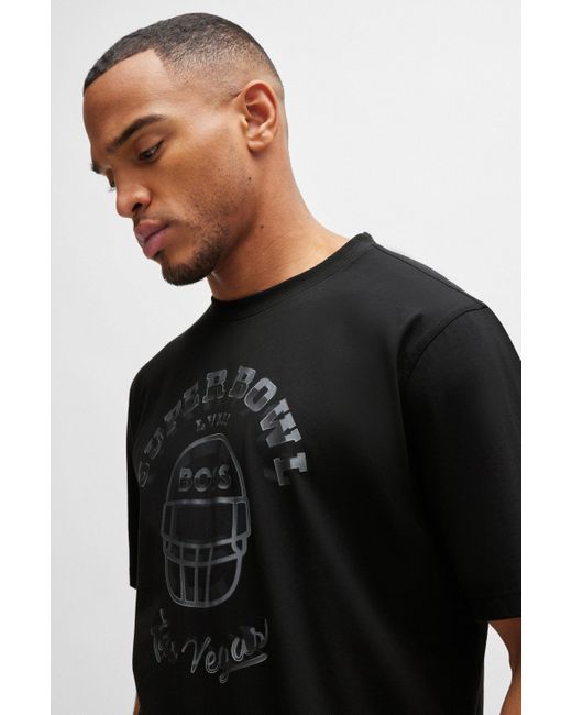 Boss X Nfl T-shirt Van Stretchkatoen Bedrukt Met Artwork in het Black voor heren