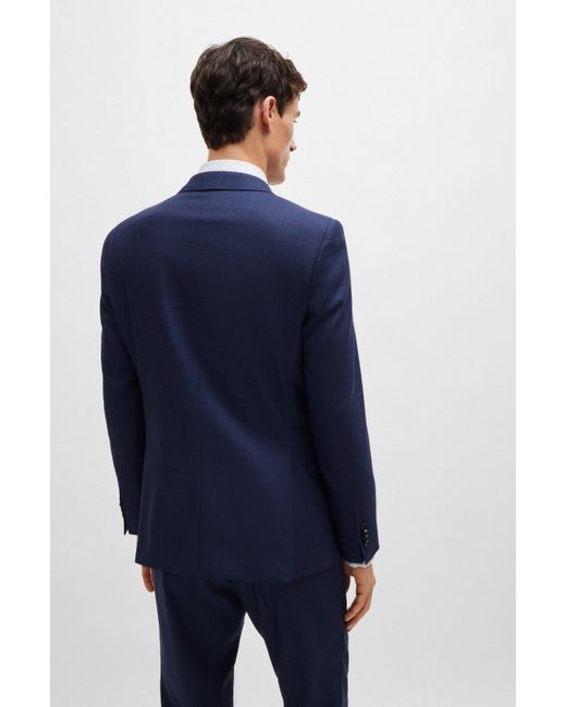 Boss Blue Slim-fit Suit In Patterned Stretch Wool for men