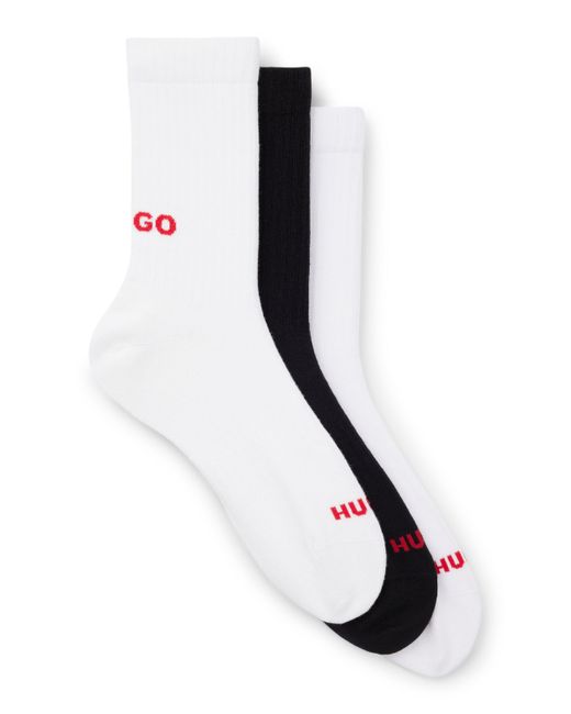 Lot de trois paires de chaussettes courtes avec logos HUGO pour homme en coloris Black