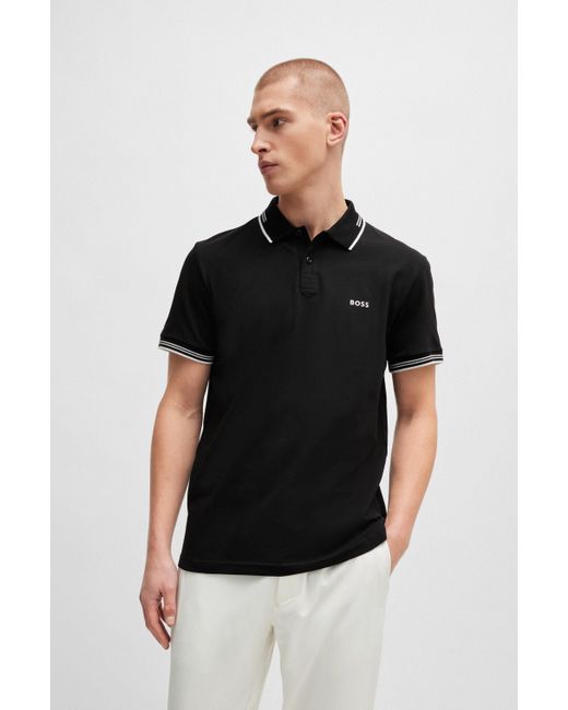 Boss Slim-Fit Poloshirt aus Stretch-Baumwolle mit Branding in Black für Herren