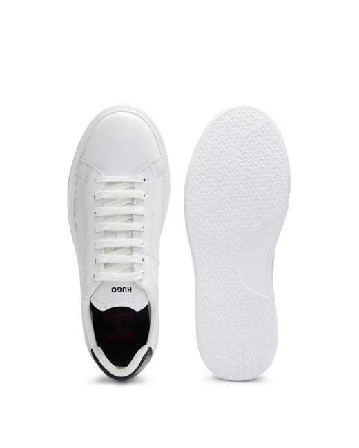 HUGO White Leather Lace-up Trainers With Contrast Branded Backtab for men