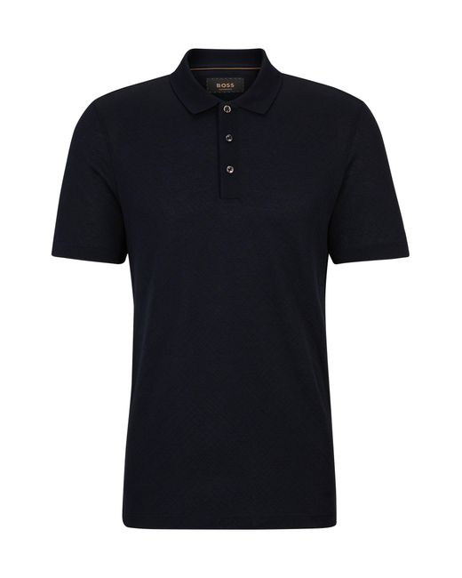 Boss Blue Geometric-pattern Polo Shirt In Cotton And Silk for men