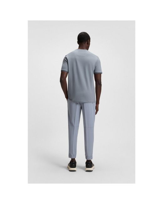 Boss Blue Stretch-Cotton T-Shirt With Stripes And Logo for men