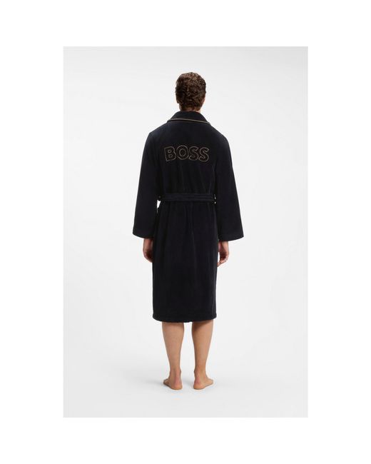 Boss Black Cotton Dressing Gown With Piping And Embroidered Branding for men