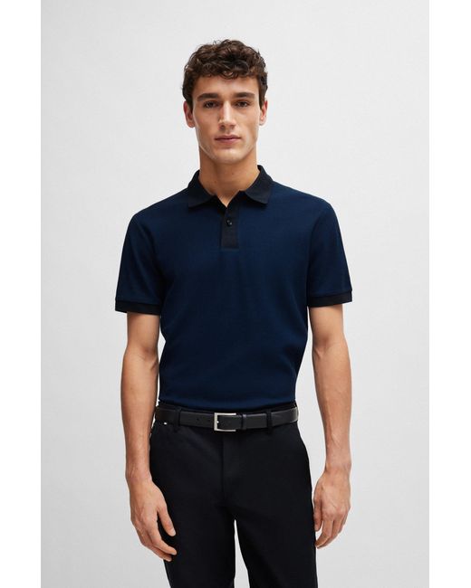 Boss Blue Slim-fit Polo Shirt In Two-tone Mercerized Cotton for men