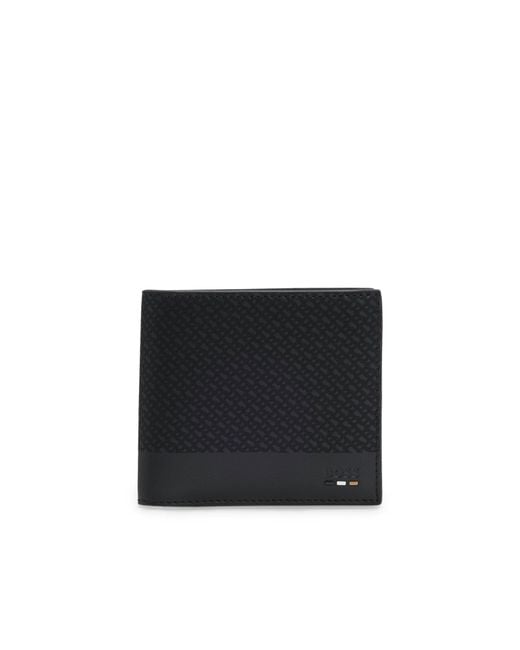 Boss Black Monogram Wallet With Plain Trims for men