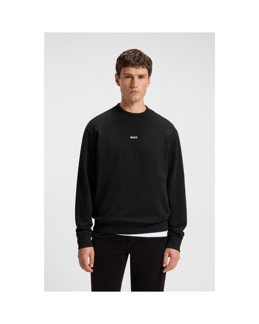 Boss Black Cotton-Terry Sweatshirt With Logo Print for men