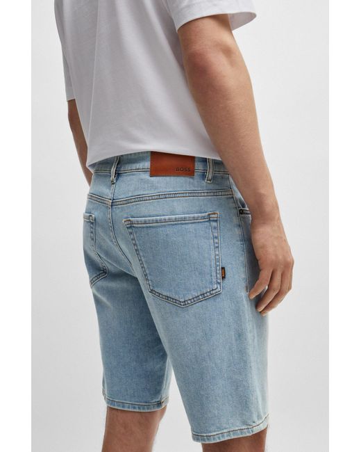 Boss Regular-fit Shorts In Pure-blue Comfort-stretch Denim for men