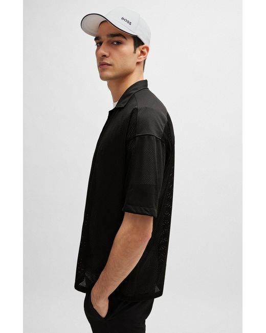 Boss Black Relaxed-fit Shirt In Jersey Mesh With Camp Collar for men