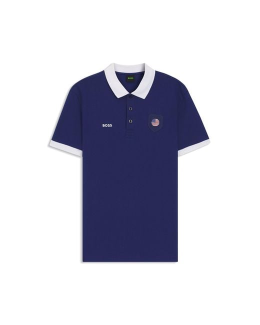Boss Blue Paddy Polo Shirt With Country Flag for men