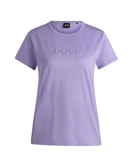 Boss Purple Mercerized-cotton T-shirt With Logo Detail
