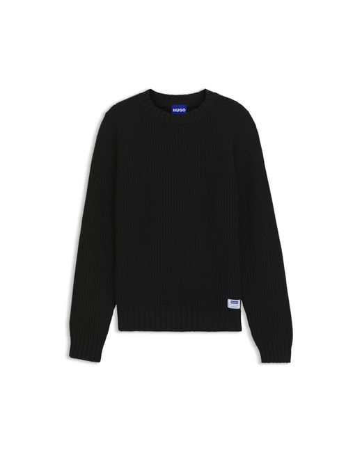 HUGO Black Relaxed-Fit Cotton Sweater With Raglan Sleeves for men