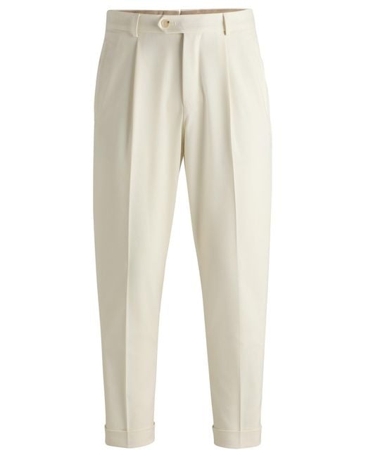 Boss Natural Relaxed-fit Trousers In Cotton, Virgin Wool And Stretch for men