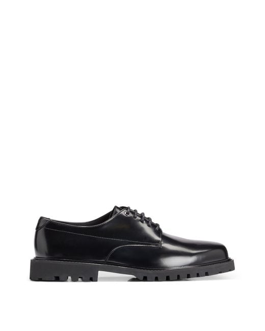 Boss Black Derby Shoes In Brush-off Leather With Lug Sole for men