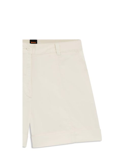 Boss White Stretch-Cotton Shorts With Turn-Up Hems