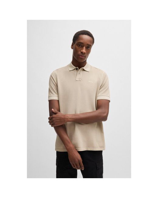 BOSS Cotton Pique Polo Shirt With Logo Print in Natural for Men Lyst UK